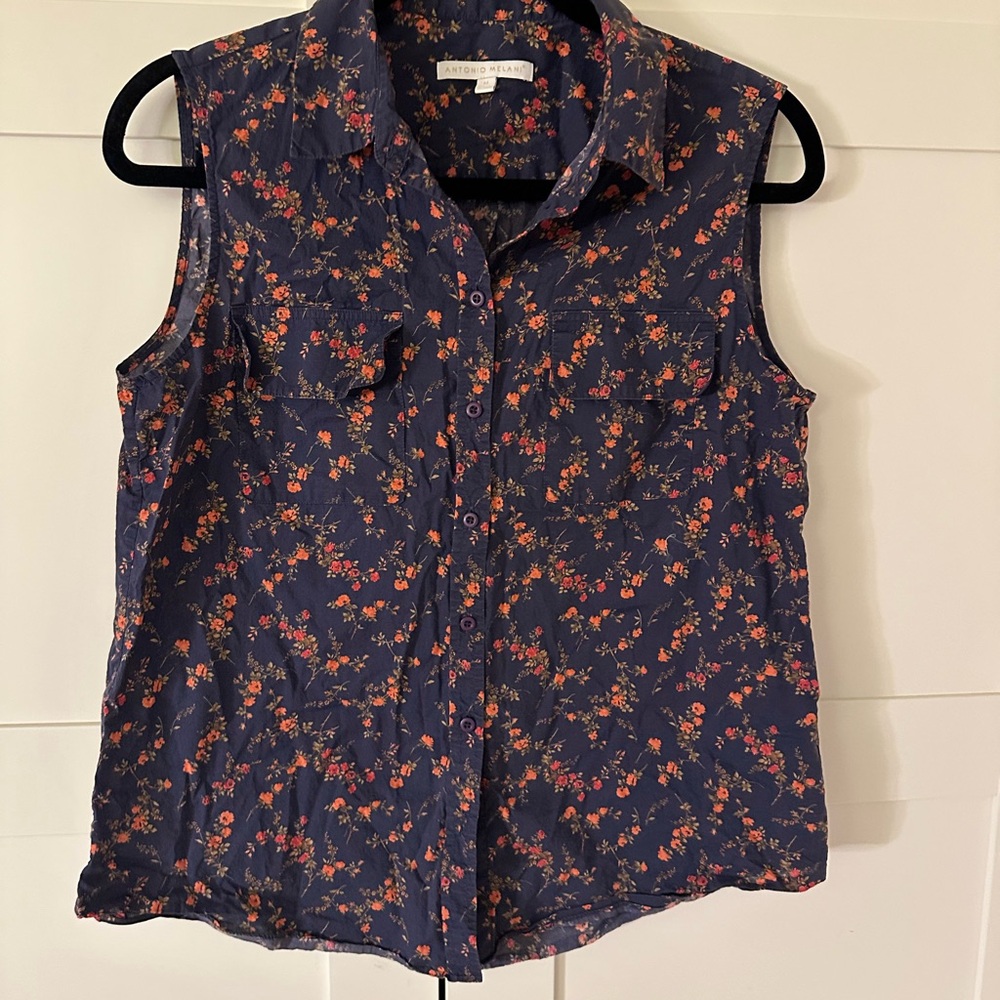 ANTONIO MELANI Navy Floral Button-Down Shirt
